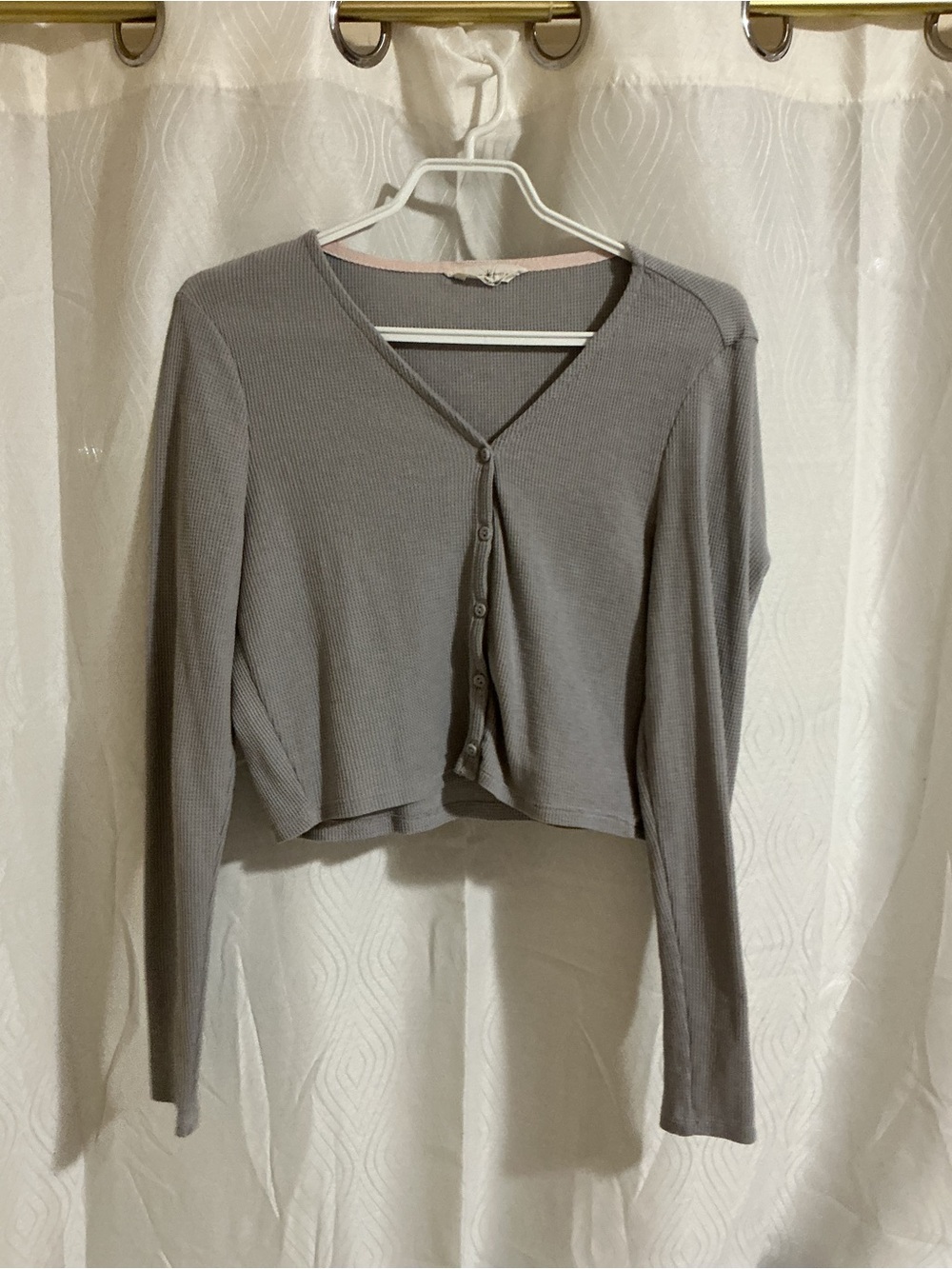 Marks & Spencer Gray Ribbed V‑Neck Button Crop Cardigan